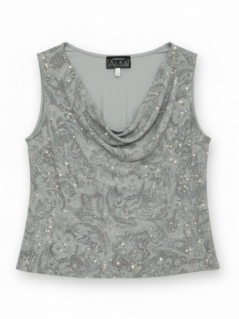 Alex Evenings Sage Green Sparkly  Embellished Cowl Neck Sleeveless TopSize 2X